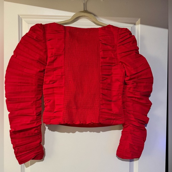 NEW Kourt Anastasia Ruched Pleated Blouse Cropped Reformation Red Size XXL NWT - Picture 4 of 6